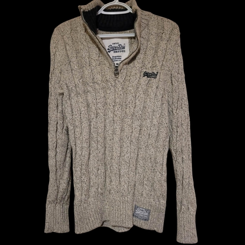SUPERDRY Knit 1/4 Zip Pullover Patterned Sweater Men's Medium